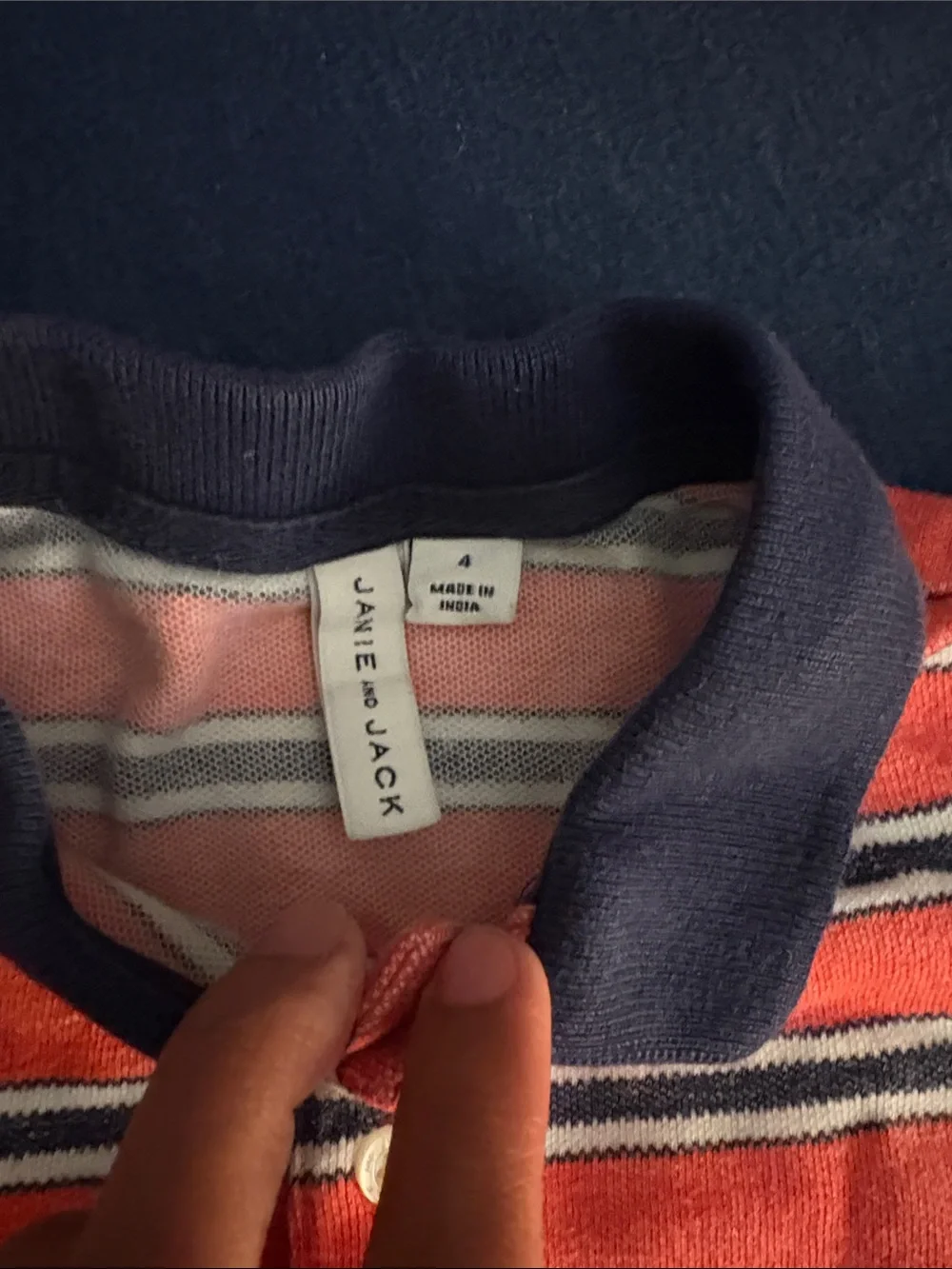 Janie & Jack Red and Navy blue Stripe Polo Shirt with Navy Collar